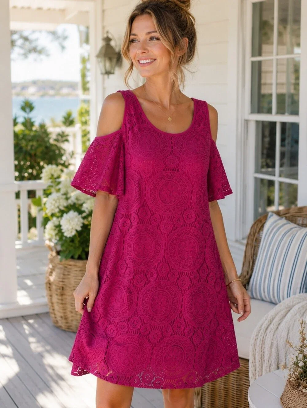 Pink Lace Cold Shoulder Dress Size 14 | Boho Cocktail Wedding Gue